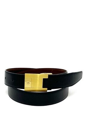 S.T. Dupont Paris Men’s Reversible Black Brown Leather Belt Size 33 Gold Buckle